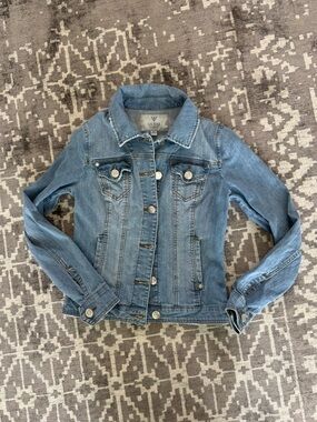 S GUESS Light Blue Denim Distressed fitted Jean Jacket